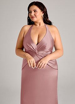 Azazie Valerie Jurken voor bruidsmeisjes Jurk van Stretch Satijn met Zeemeermin Geplooid Stoffige Roos image7