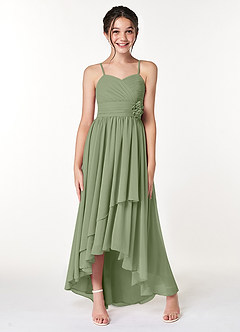 Azazie Catalina Junior Pistachio A-Line Ruched Chiffon Dress image4