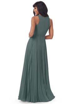 Azazie Lindie Final Sale Pewter A-Line Scoop Pleated Chiffon Dress image7