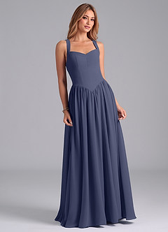 Azazie Francis Abiti da Damigella Abito A-Line in Chiffon Corsetto Stormy image4