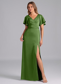 Azazie Ambrosia Vente finale Robe Trapèze en Satin extensible Plissée Agave image1