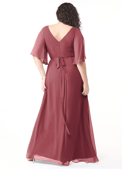 Azazie Cierra Brautjungfernkleider A-Linie V-Hals Chiffon Kleid Merlot image10