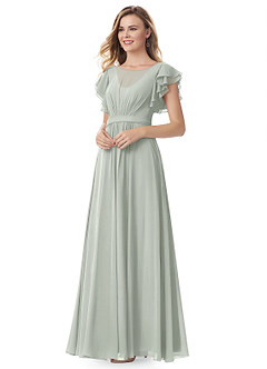 Azazie Daphne Modest Bridesmaid Dresses A-Line Ruffled Chiffon Floor-Length Dress image13