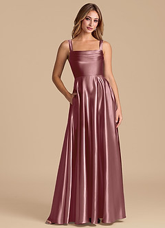 Azazie Shaude Bridesmaid Dresses Vintage Mauve A-Line Pleated Metallic Satin Dress image1