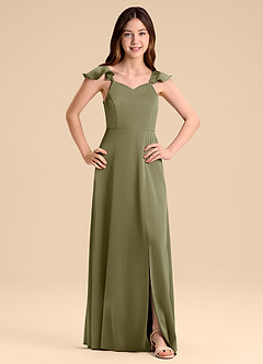 Azazie Everett Junior Pistachio A-Line Bow Stretch Satin Dress image1