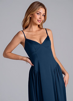 Azazie Kirby Brautjungfernkleider A-Linie Stretch-Satin Kleid Dunkelmarine image2
