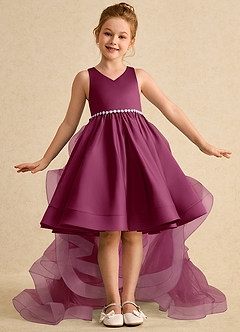 Azazie Julietta Flower Girl Dresses Mulberry Ball-Gown Convertible Tulle Dress image2