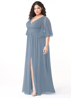 Azazie Temeka Bridesmaid Dresses Dusty Blue A-Line Ruched Chiffon Dress image9