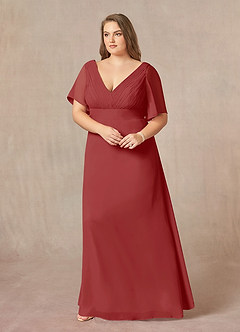 Azazie Alessa Mother of the Bride Dresses Rust A-Line V-Neck Pleated Chiffon Dress image9
