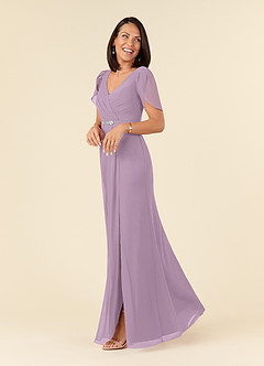 Azazie Marianne Mother of the Bride Dresses Wisteria Sheath V-Neck Pleated Chiffon Dress image3