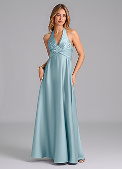 Azazie Tessie Bridesmaid Dresses Moody Blue A-Line Pleated Stretch Satin Dress image6