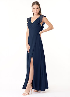 Azazie Yoko Bridesmaid Dresses Dark Navy A-Line Ruched Chiffon Dress image3