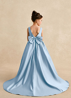 Azazie Mimia Flower Girl Dresses Powder Blue A-Line Bow Matte Satin Dress image2