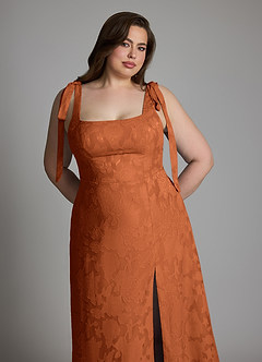 Azazie Debra Vestidos de damas de honor Vestido Naranja Quemada de Devorado Floral de Línea A con con bolsillos image13