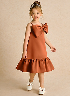 Azazie Kiwi Jurken voor bloemenmeisjes A-Lijn Jurk van Mat Satijn Spaghetti Bandje Verbrande Sinaasappel image3