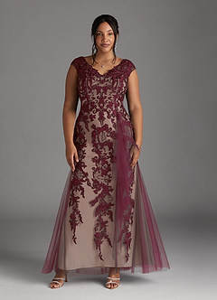 Azazie Melena Abiti per la Madre della Sposa Abito Sirena in Tulle Pizzo Cabernet Champagne image7