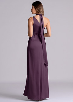 Azazie Philana Bridesmaid Dresses Plum A-Line One Shoulder Stretch Satin Dress image7