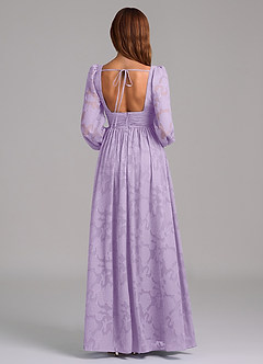 Azazie Norah Vestidos de damas de honor Vestido de Lila de Devorado Floral de Corte en A con Manga larga image6