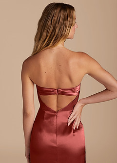 Azazie Leonis Robes de demoiselle d'honneur Robe Sirène Convertible en Satiné métallisé Plissée Terracotta image3