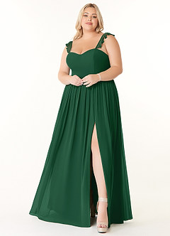 Azazie Metz Final Sale Dark Green A-Line Sweetheart Ruched Chiffon Dress image7