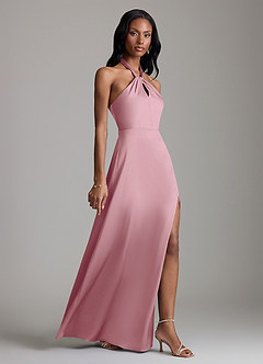 Azazie Tracie Bridesmaid Dresses Vintage Mauve A-Line Side Slit Stretch Satin Dress image3