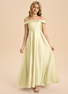 Azazie Sissy Junior Abito A-Line in Raso Elasticizzato a Spalla Scoperta Sorbetto Al Limone image4