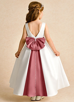 Azazie Cherry Robe Demoiselle D'honneur Fillette Robe Princesse en Mat Satiné Plissée Ivory Antique Rose image1