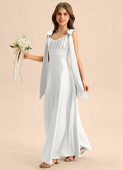 Azazie Halley Junior Linia A Ukłon Satyna elastyczna Długość podłogi Młodsza druhna Sukienka image3