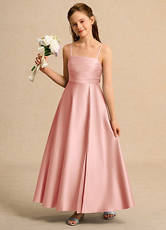 Azazie Pebbles Girl Jurken voor bloemenmeisjes A-Lijn Jurk van Mat Satijn Geplooid Rozet image2