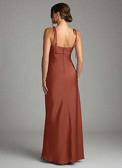 Azazie Ellia Abiti da Damigella Abito Tubino in Raso Elasticizzato Fiocco Auburn image5