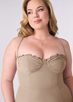 Barbie ♥ Azazie Bridesmaid Dresses Taupe Sheath Corset Chiffon Dress image10