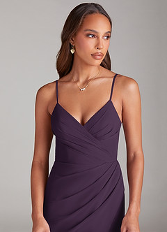 Azazie Maci Bridesmaid Dresses Plum Sheath Pleated Chiffon Dress image5