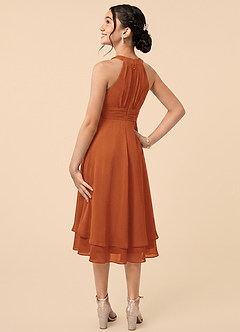 Azazie Linna Junior Cinnamon A-Line Pleated Chiffon Dress image4