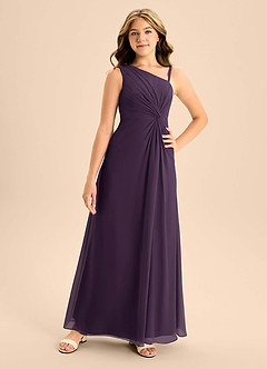 Azazie Brooke Junior Plum A-Line Side Slit Chiffon Dress image4