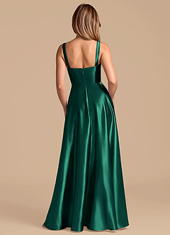 Azazie Shaude Bridesmaid Dresses Emerald A-Line Pleated Metallic Satin Dress image6
