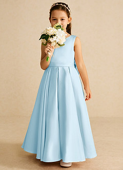 Azazie Pipsy Flower Girl Dresses Sky Blue A-Line Bow Matte Satin Dress image5