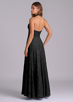 Azazie Tessie At-home Try On Dresses Black A-Line Pleated Floral Burnout Dress image6