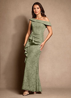 Azazie Hamptons Final Sale Pistachio A-Line Pleated Floral Burnout Dress image5