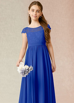 Azazie Silvermist Junior Royal Blue A-Line Pleated Chiffon Dress image6