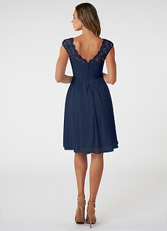 Azazie Shivani Vente Finale Robe Trapèze en Mousseline de soie Dentelle Bleu Marine Foncé image2