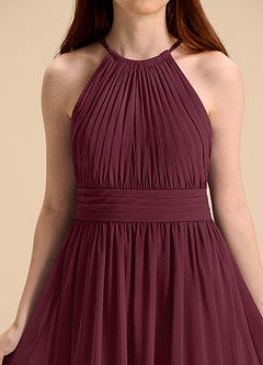 Azazie Malone Junior Robe Trapèze en Mousseline de soie Plissée Cabernet image8