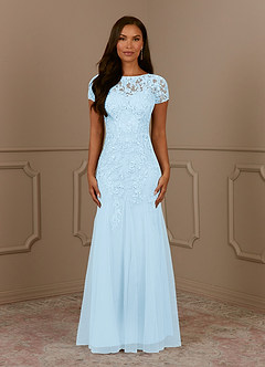 Azazie Laurie Mother of the Bride Dresses Sky Blue Mermaid Scoop Sequins Tulle Dress image2
