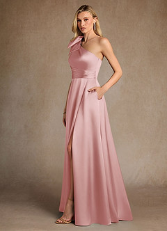 Azazie Easton 신부의 어머니 드레스 A라인 한쪽 어깨 스트레치 새틴 플로어 길이 드레스 image2