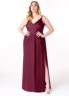 Azazie Aqua Bridesmaid Dresses Mulberry A-Line V-Neck Pleated Stretch Satin Dress image8