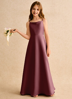 Azazie Joella Girls Formal Flower Girl Dresses Desert Rose A-Line Pleated Matte Satin Dress image2