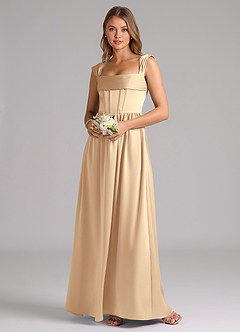 Azazie Hattie Robes de demoiselle d'honneur Robe Trapèze en Satin extensible Corset Champagne image1