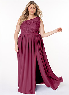 Azazie Demi Brautjungfernkleider A-Linie One-Shoulder Chiffon Kleid Maulbeerrot image13