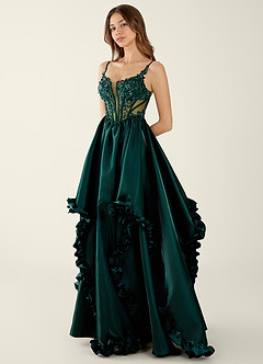 Halley Dark Green V-neck lace Corset A-line Prom Dress image3