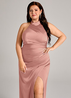 Azazie Jemma Jurken voor bruidsmeisjes Jurk van Stretch Satijn met Kolom Geplooid Rozet image8