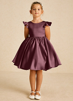 Azazie Tootsie Flower Girl Dresses Sangria A-Line Bow Matte Satin Dress image3